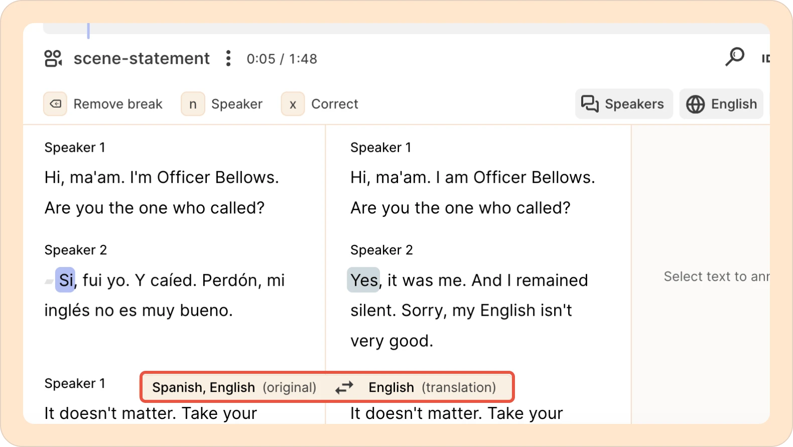 Reading the original and translated columns side by side