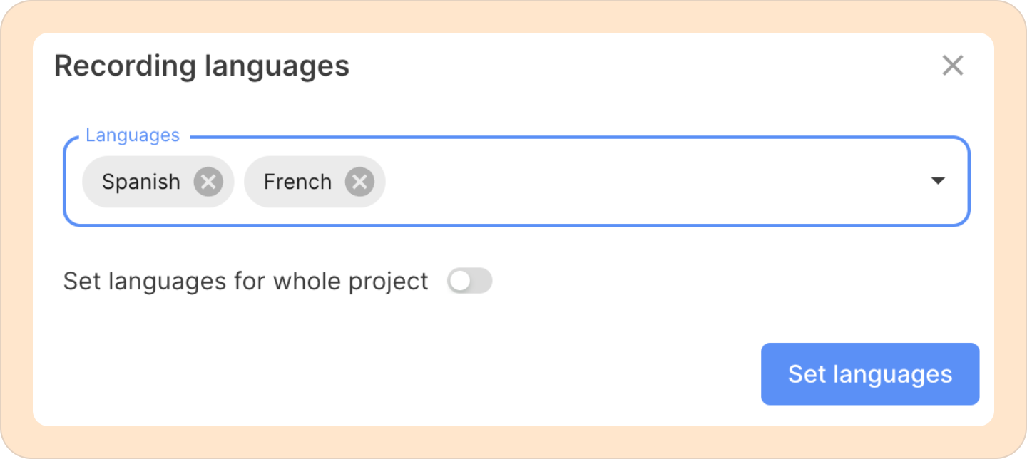 language selection UI in Reduct