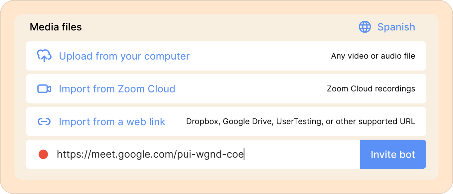 The import UI in Reduct. 