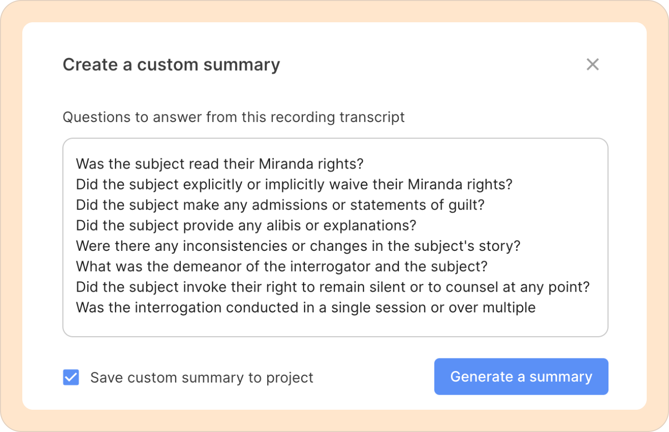 The custom summary UI in Reduct