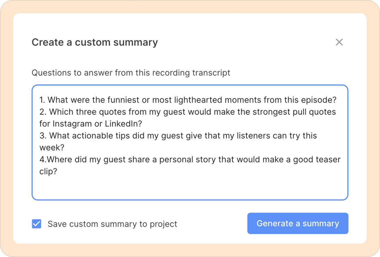 custom summary questions