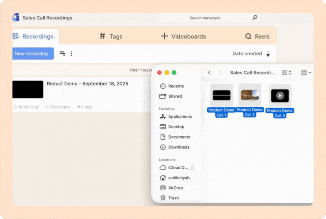 drag and drop multiple recordings to Reduct