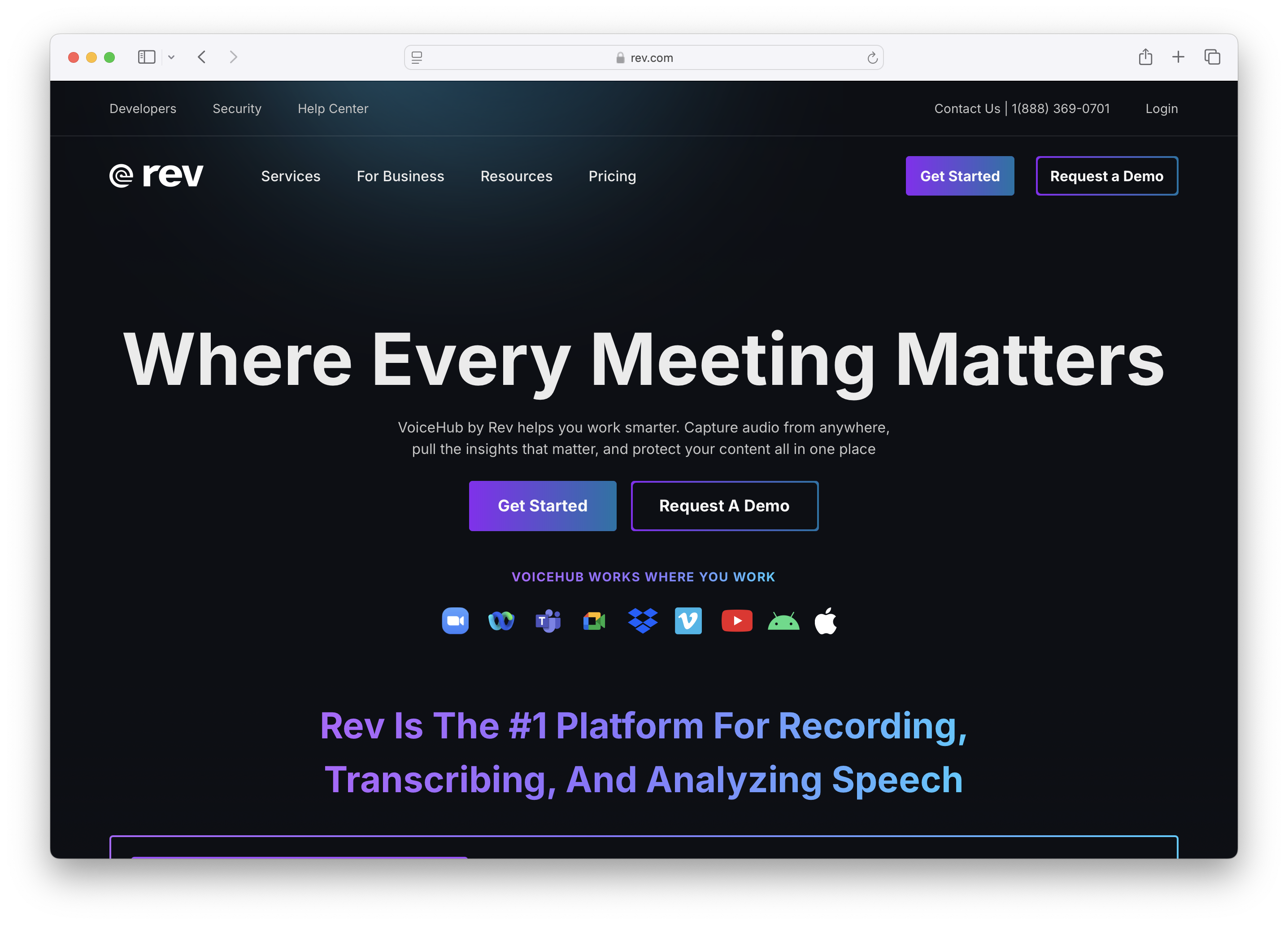 Rev homepage