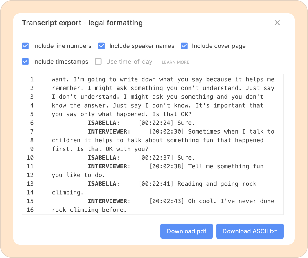 Exporting forensic interview in Reduct