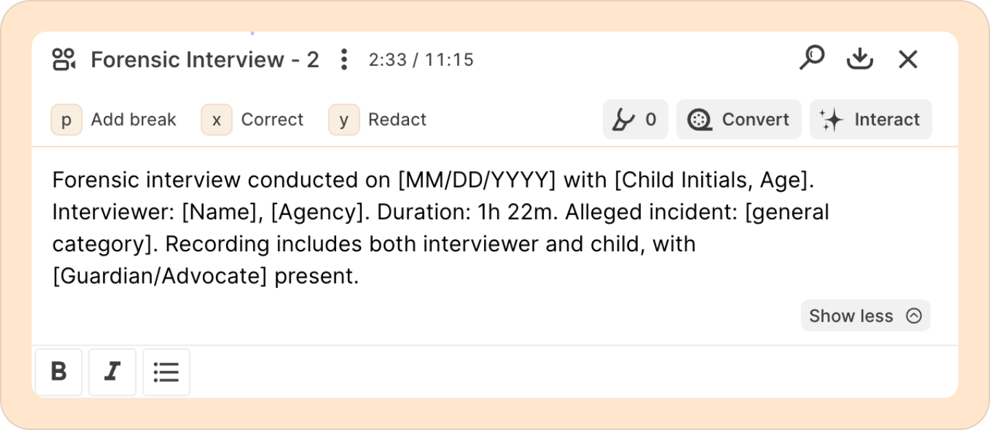 Adding a description to the recording in Reduct