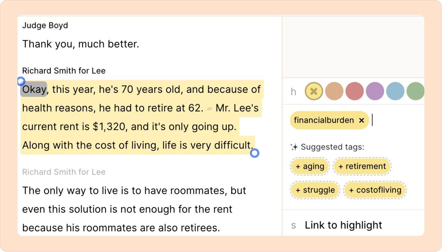 Screenshot of Reduct's highlight and tag feature