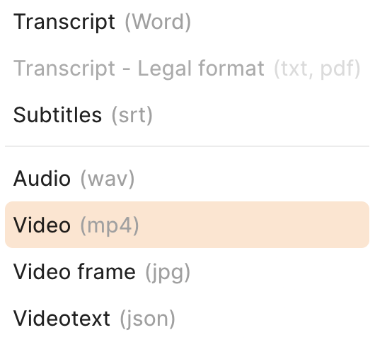 Screenshot of Reduct's export options