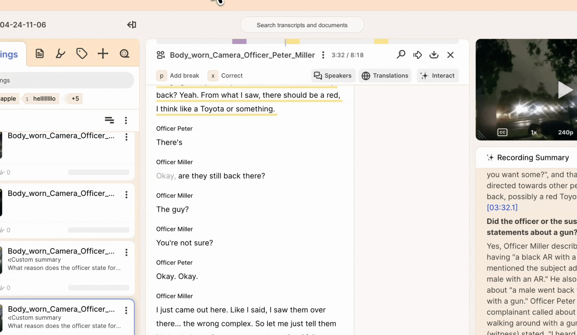 clicking on the summary timestamp to get to the source 