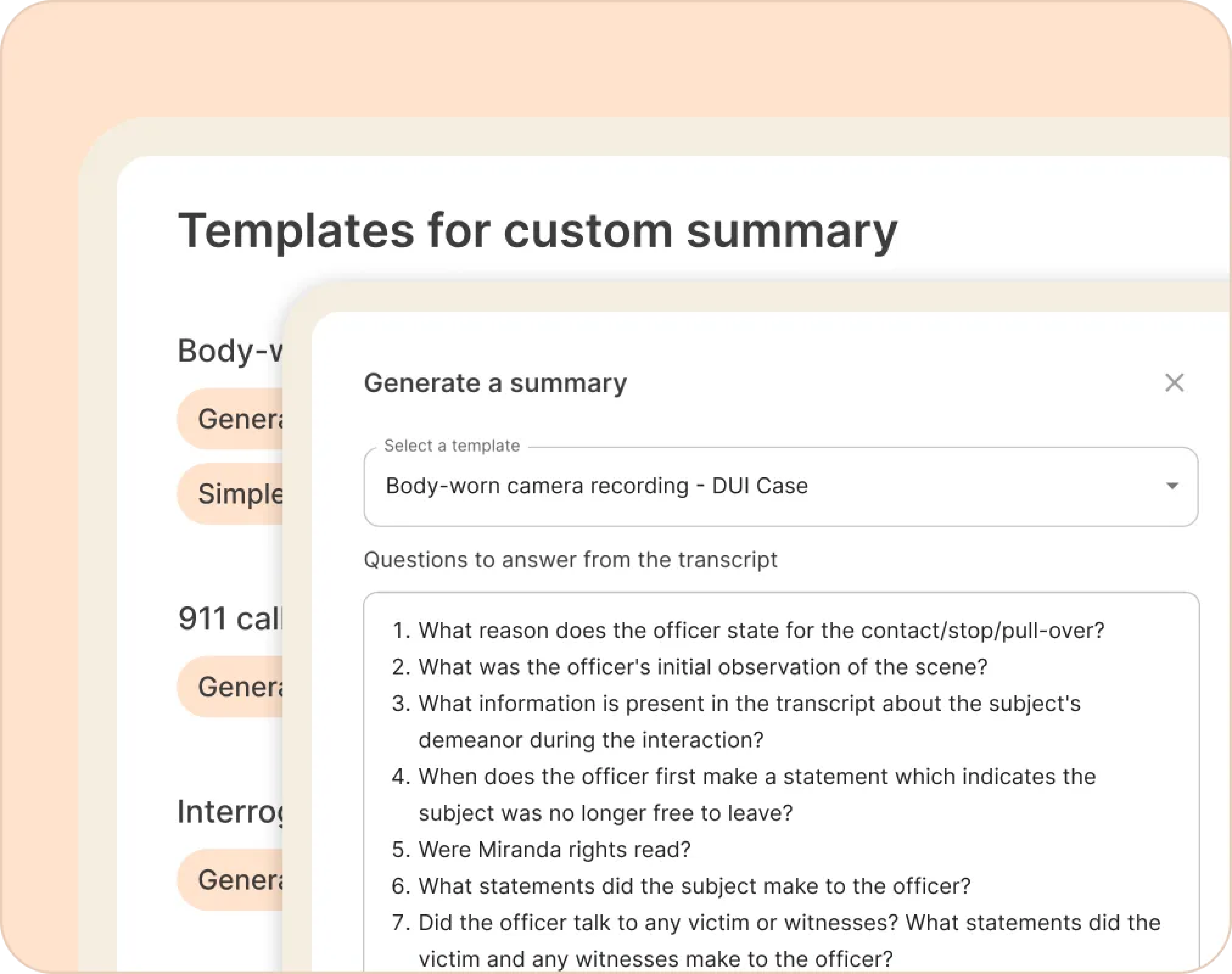 Custom summary for body cam footage