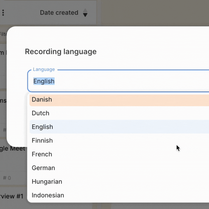 Transcription language selection in Reduct